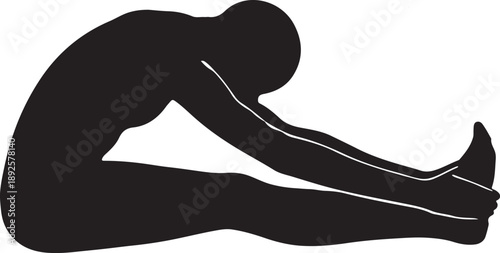 Silhouette of a woman stretching her legs and touching her toes on a white background

