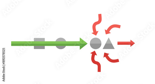 Abstract concept of transformation and redirection with arrows and shapes