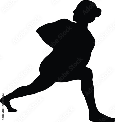 Silhouette of Woman in Forward Lunge Exercise Pose Isolated on White Background