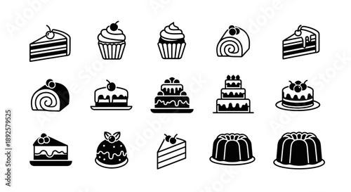 Minimalist Cake and Cupcake Line Art Icon Collection: Sweet Bakery Dessert Vector Set