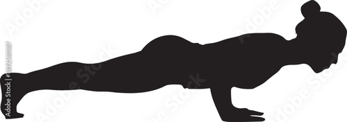 Silhouette of woman in push up plank fitness exercise position