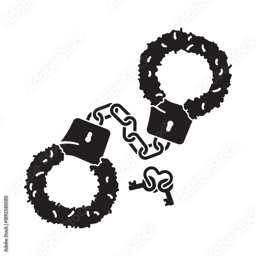 Furry handcuffs and keys vector icon