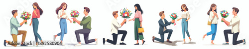 vector man gesture proposing giving flower to his lover on Valentine's Day
