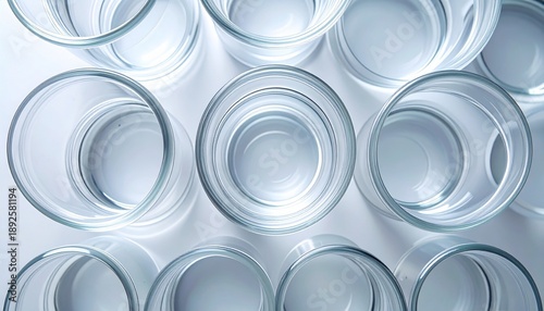 Minimalist top view of clean empty glasses arranged in an abstract pattern