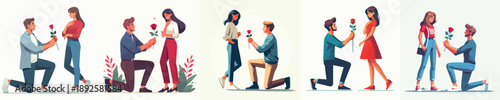 vector man gesture proposing giving roses to his lover on Valentine's Day