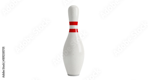 фотографія Bowling pin with red stripes isolated PNG, classic ten pin bowling equipment for