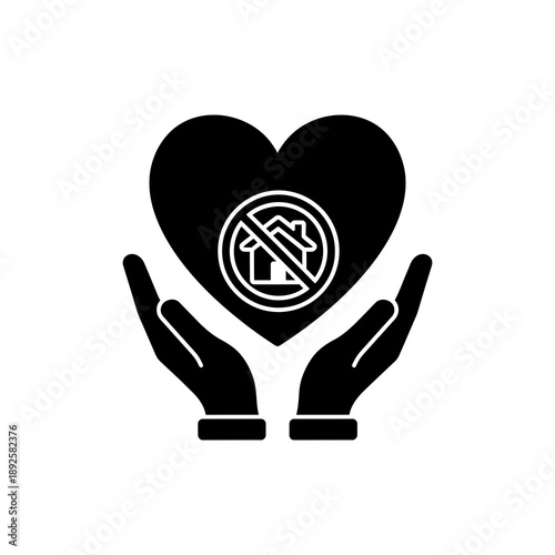 Hands Holding Heart with No House Symbol Icon