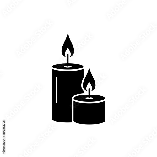 Minimal Pillar Candle Icon with Two Lit Candles in Black Silhouette