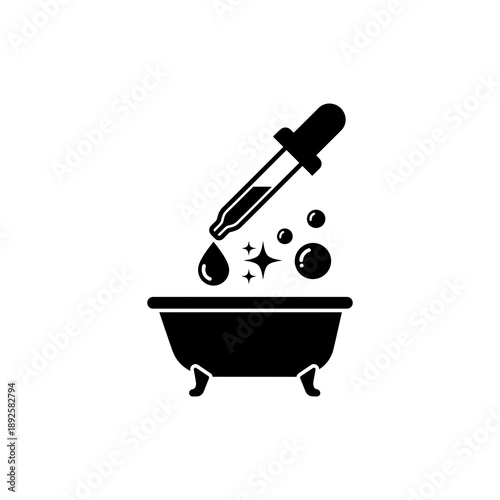 Bathtub with Dropper Icon Representing Bath Oil and Spa Treatment