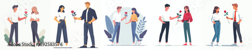 vector of a couple standing giving roses on Valentine's Day