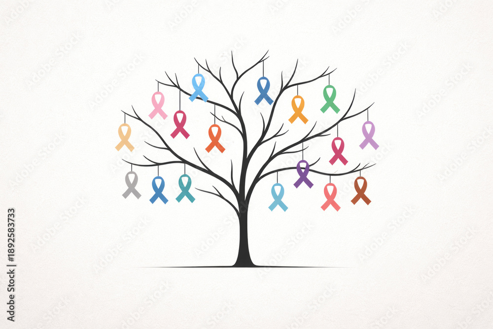 Fototapeta premium tree with colored awareness ribbons