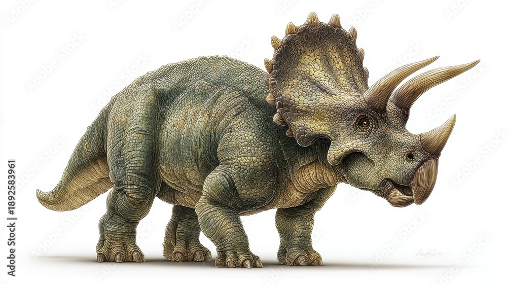 Obraz premium Triceratops horridus isolated on white background — detailed digital illustration