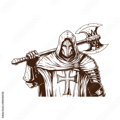Knight templar holding battle axe