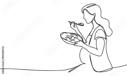 Continuous Line Drawing of a Pregnant Woman Eating
