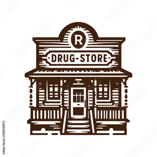 Vintage drug store illustration with retro signage