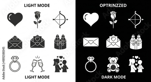 Valentine's Day icons set for light and dark themes