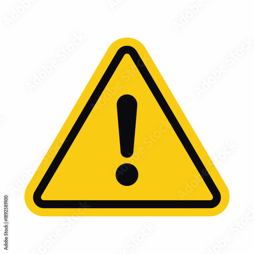 Yellow triangular warning sign with an exclamation mark symbol indicating danger and caution on a white background
