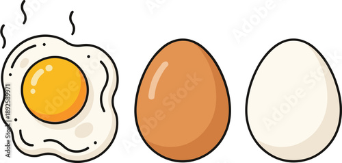Fresh Farm Eggs Collection with Fried Sunny Side Up Egg and Whole Brown and White Eggs IllustrationFresh Farm Eggs Collection with Fried Sunny Side Up Egg and Whole Brown and White Eggs Illustration