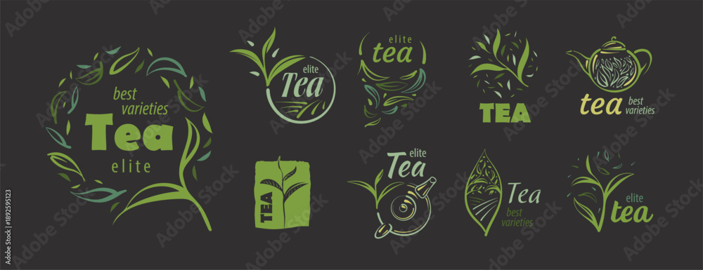 Obraz premium A set of vector hand-drawn tea logos