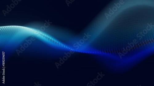 Audio blue waveform digital particle motion loop background. Abstract music dot waves equalizer. Futuristic sound wave visualization. AI synthetic voice technology. Tune print. Distorted frequencies.