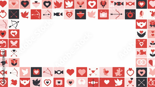 Valentines Day Themed Icons Frame in Red, Pink and Black