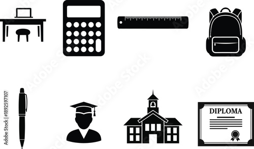 Education icons and school supplies