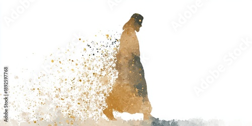 Abstract illustration of Jesus Christ walking. Christianity and Easter concept for religious background. Good Friday.