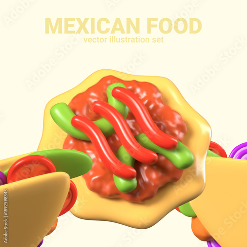 Mexican snacks in realistic style. Bright poster with street fast food