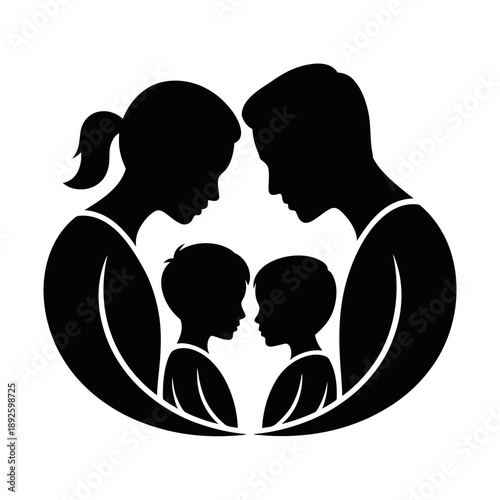 Family Silhouette Embracing Two Children With Transparent Background parents love