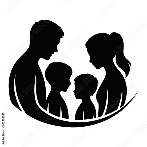 Family Silhouette Embracing Two Children parents embrace 1
