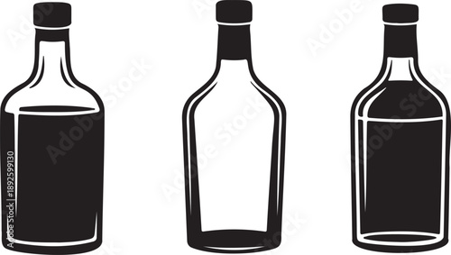 Liquor Bottle Silhouette Set Various Glass Containers for Bar and Spirits