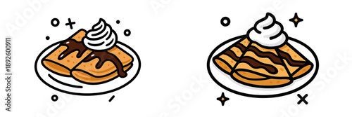 Delicious dessert crepes with chocolate and whipped cream toppings