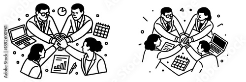 Collaboration and teamwork in a business setting with hands joining