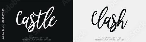 Castle Clash, Script Font, aesthetic, Uppercase Lowercase and Number. wedding font, Classic Lettering Minimal Fashion Designs. Typography modern serif fonts regular decorative vintage concept. vector 