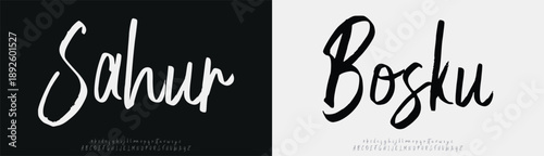 Sahur Bosku, Luxury script alphabet letters font with tails. Typography elegant classic lettering serif fonts and number decorative vintage retro concept for logo branding. vector illustration
