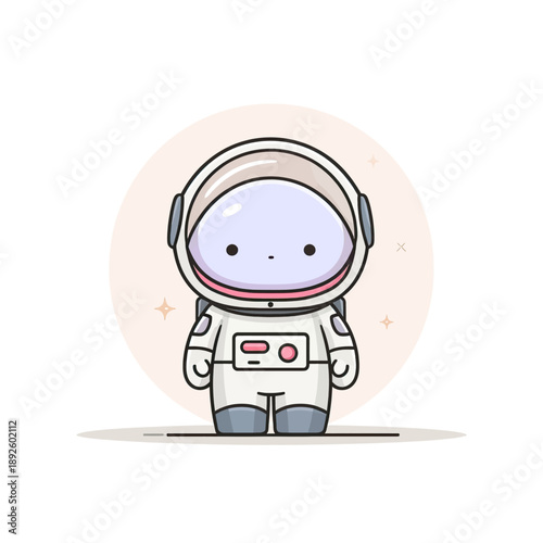 Chibi style astronaut in a white suit with pink details, standing on a white background