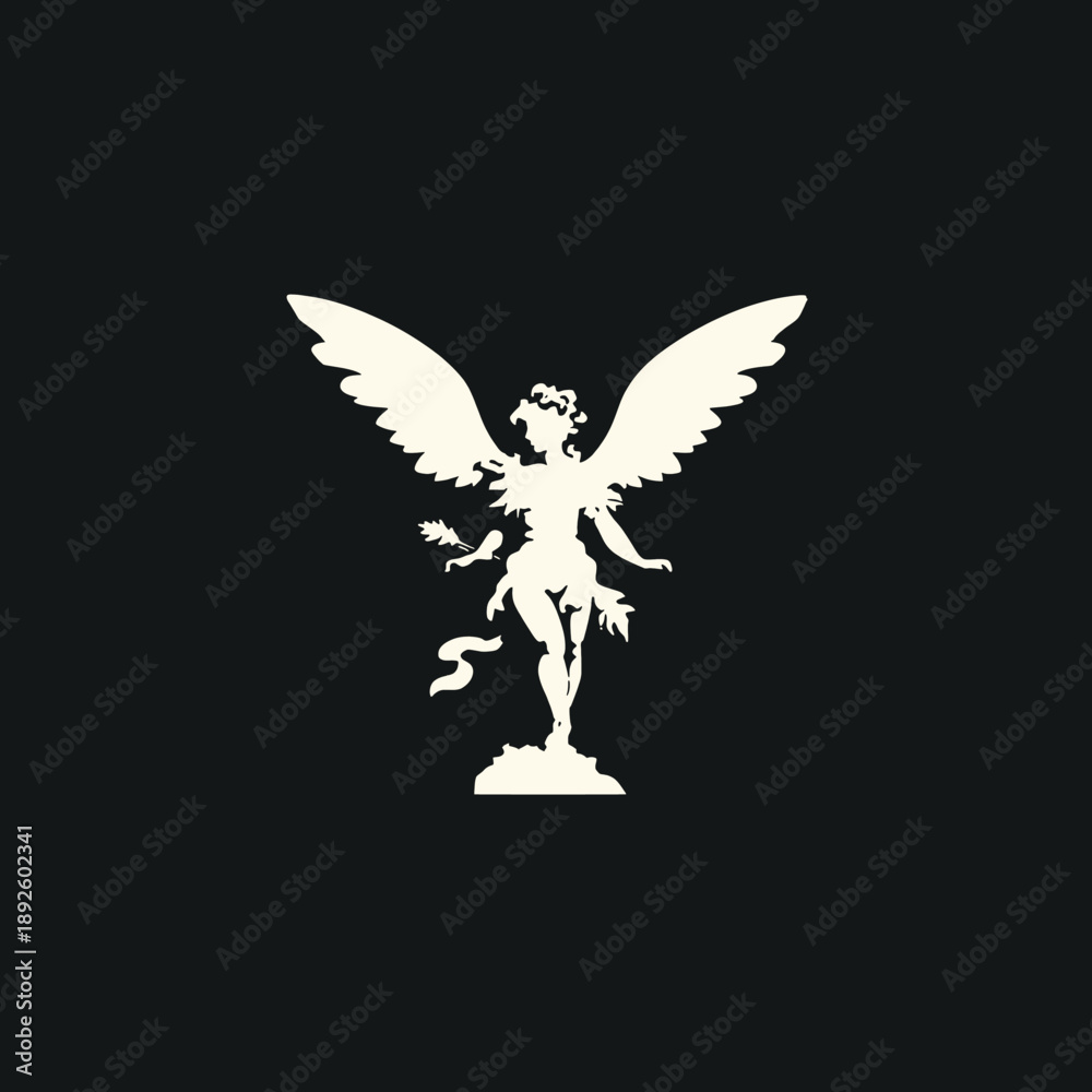 Obraz premium Cream silhouette of a winged classical figure standing on a base against black