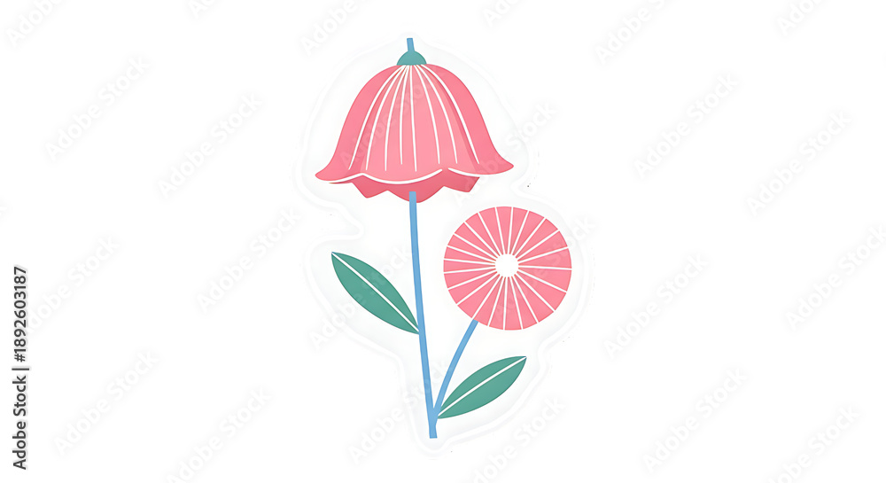 Obraz premium Stylized botanical illustration of pink bell-shaped and round flowers, isolated on transparent background