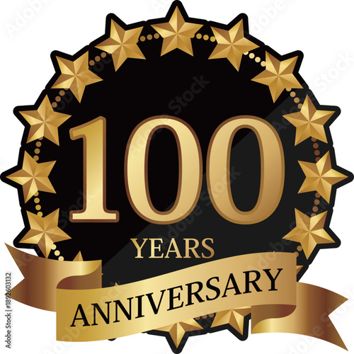 高級感のある星の100周年記念エンブレム　ブラック＆ゴールド