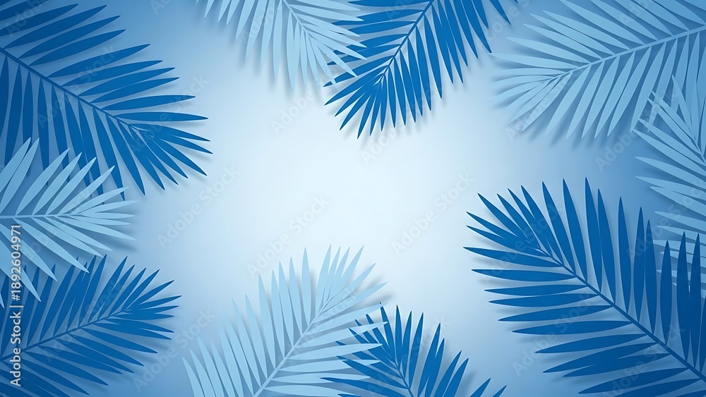 Obraz premium Blue palm leaves on gradient background with soft lighting