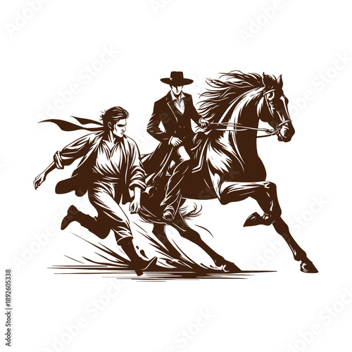 Man on horseback chasing another man