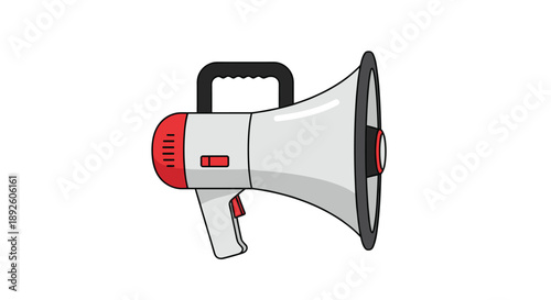 Grey and Red Megaphone Bullhorn with Black Handle Isolated on a White Background