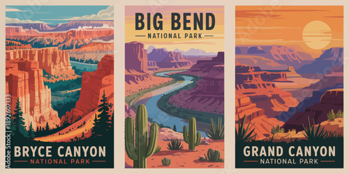 Bryce Canyon National Park, BRYCE CANYON poster featuring orange red hoodoos, deep valleys and evergreen trees