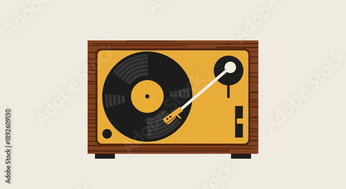 Retro vinyl record player with turntable and needle.