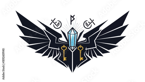 Winged Crystal Symbol with Keys Design.