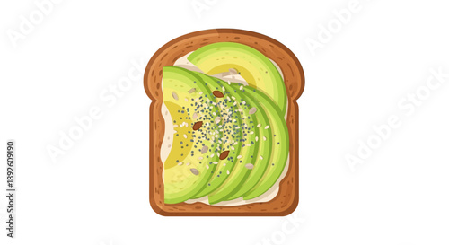 Avocado toast with seeds on white background
