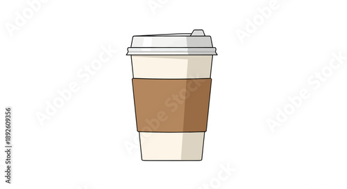 Disposable tall coffee cup with sleeve ready for takeout or delivery