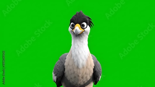Animated Bird Character on Green Screen.