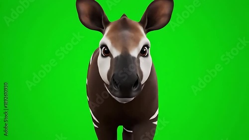 Okapi Standing and Looking at Camera.