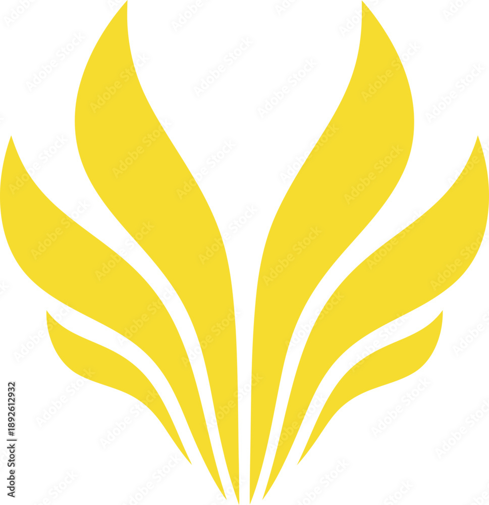 Fototapeta premium Abstract yellow phoenix wings or flame symbol icon. Modern design element for energy, power, growth concept. Vector illustration
